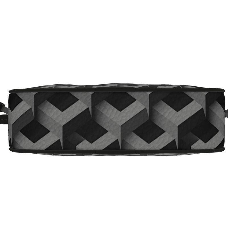 AL Printed Black & Grey Leather Messenger Bag