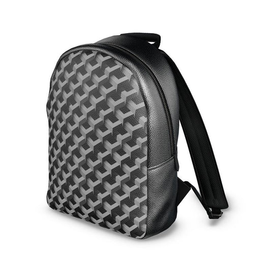 AL Printed Black & Grey Leather Backpack