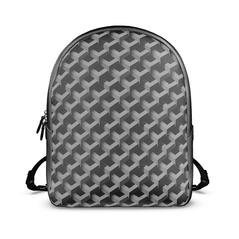 AL Printed Black & Grey Leather Backpack