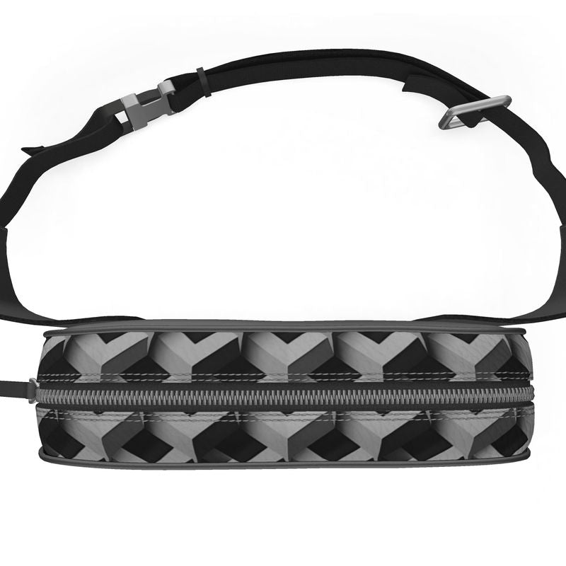 AL Printed Black & Grey Leather Belt Bag