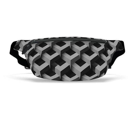 AL Printed Black & Grey Leather Fanny Pack (Cross Body)