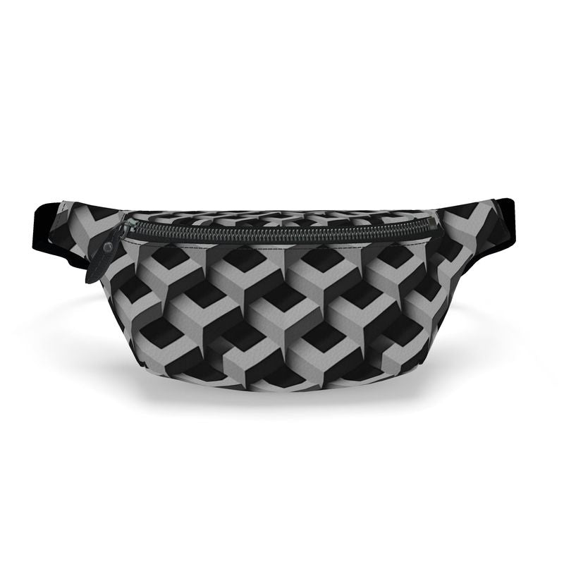 AL Printed Black & Grey Leather Fanny Pack (Cross Body)