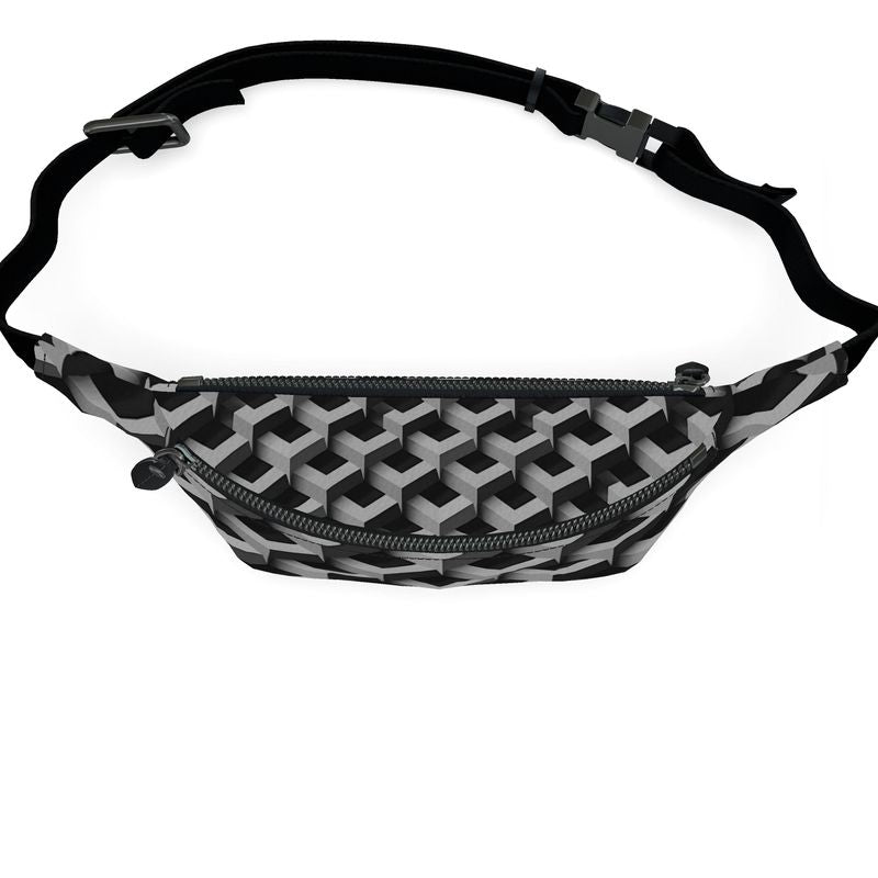 AL Printed Black & Grey Leather Fanny Pack (Cross Body)