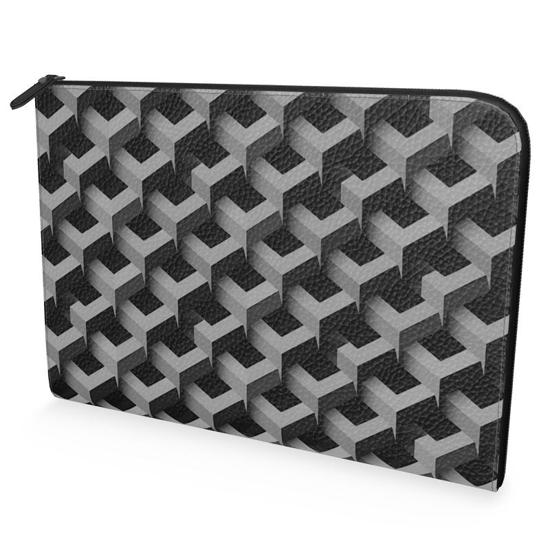 AL Printed Black & Grey Leather Document Pouch