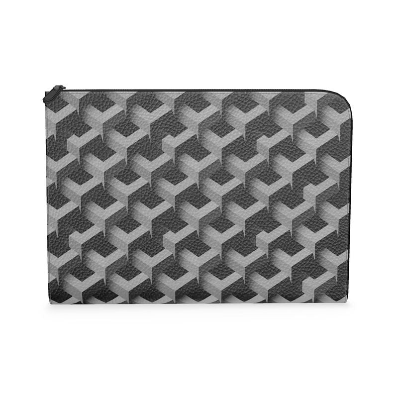 AL Printed Black & Grey Leather Document Pouch